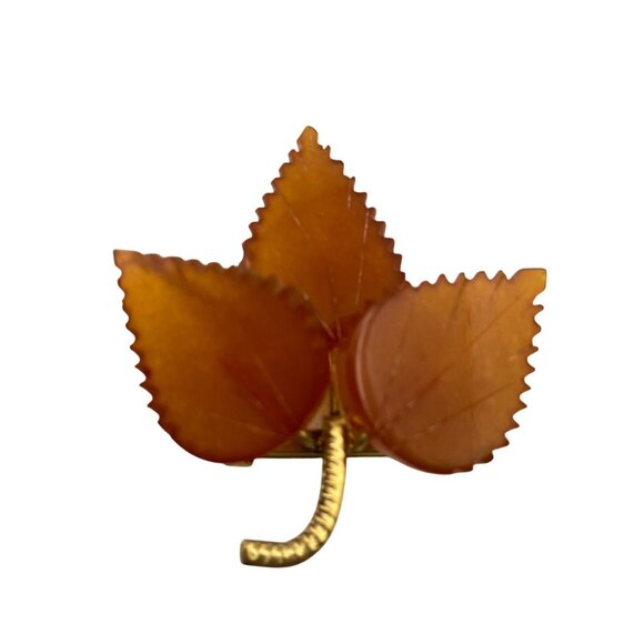 Baltic Amber Leaf Brooch Mid Century Gold Plate Vintage Hand Carved 4.68g 1.75" - Picture 13 of 13